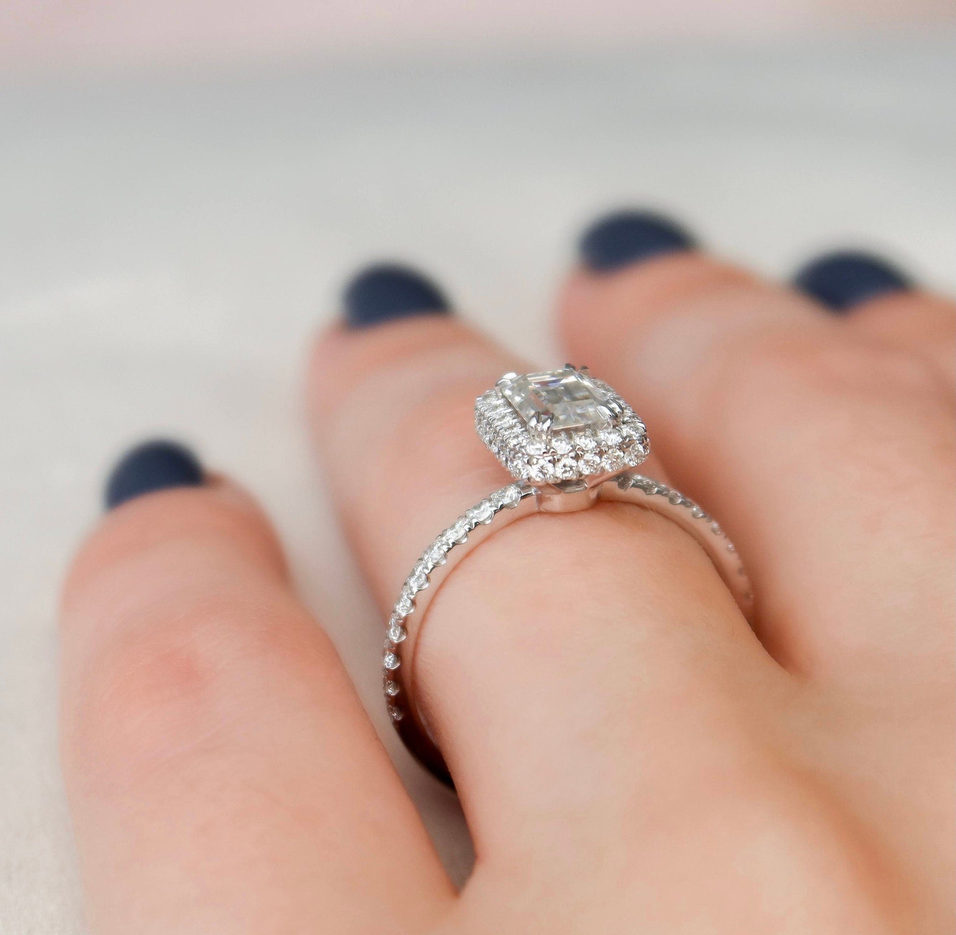 1 CT Emerald Halo & Pave Moissanite Engagement Ring
