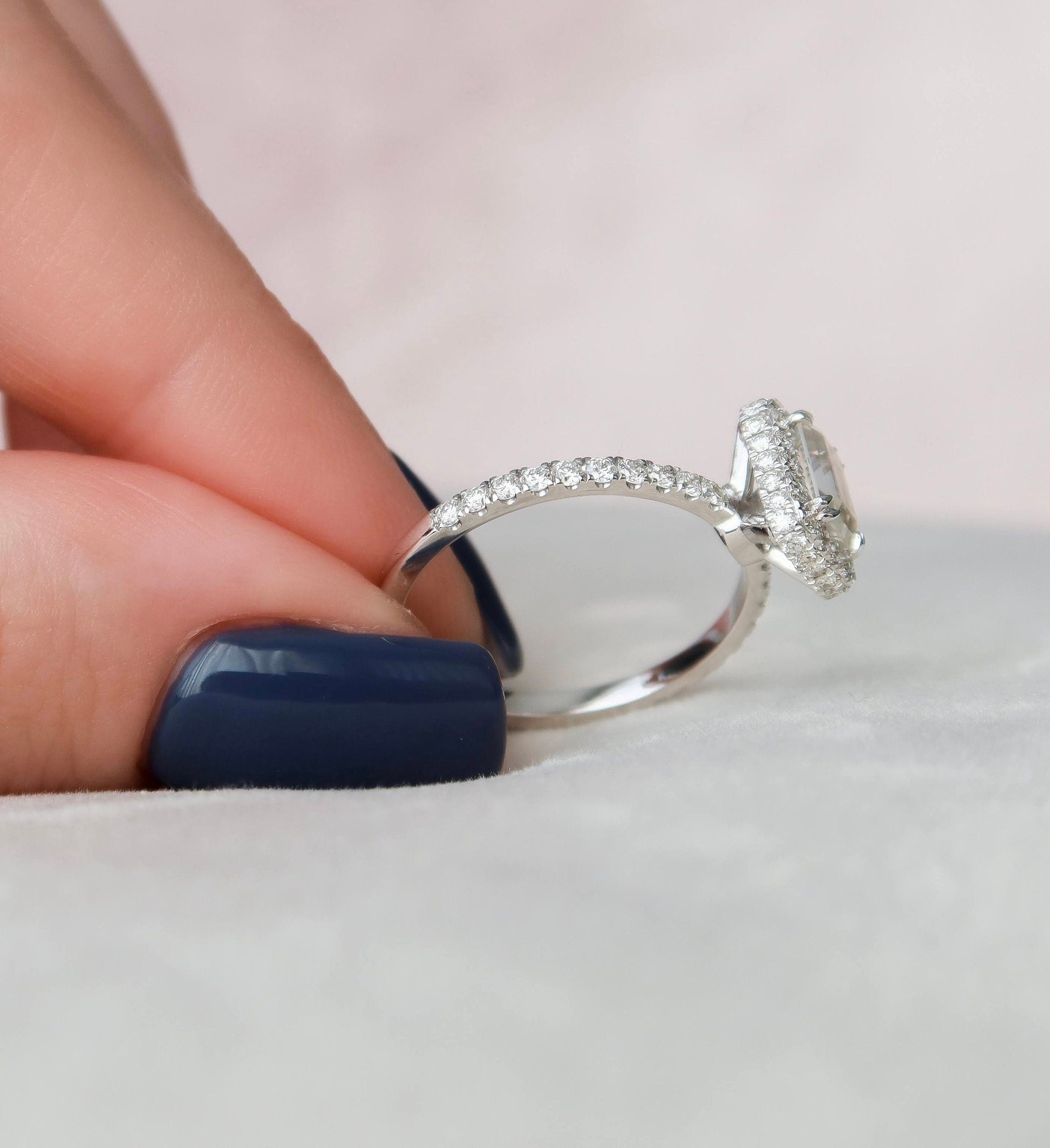 1 CT Emerald Halo & Pave Moissanite Engagement Ring