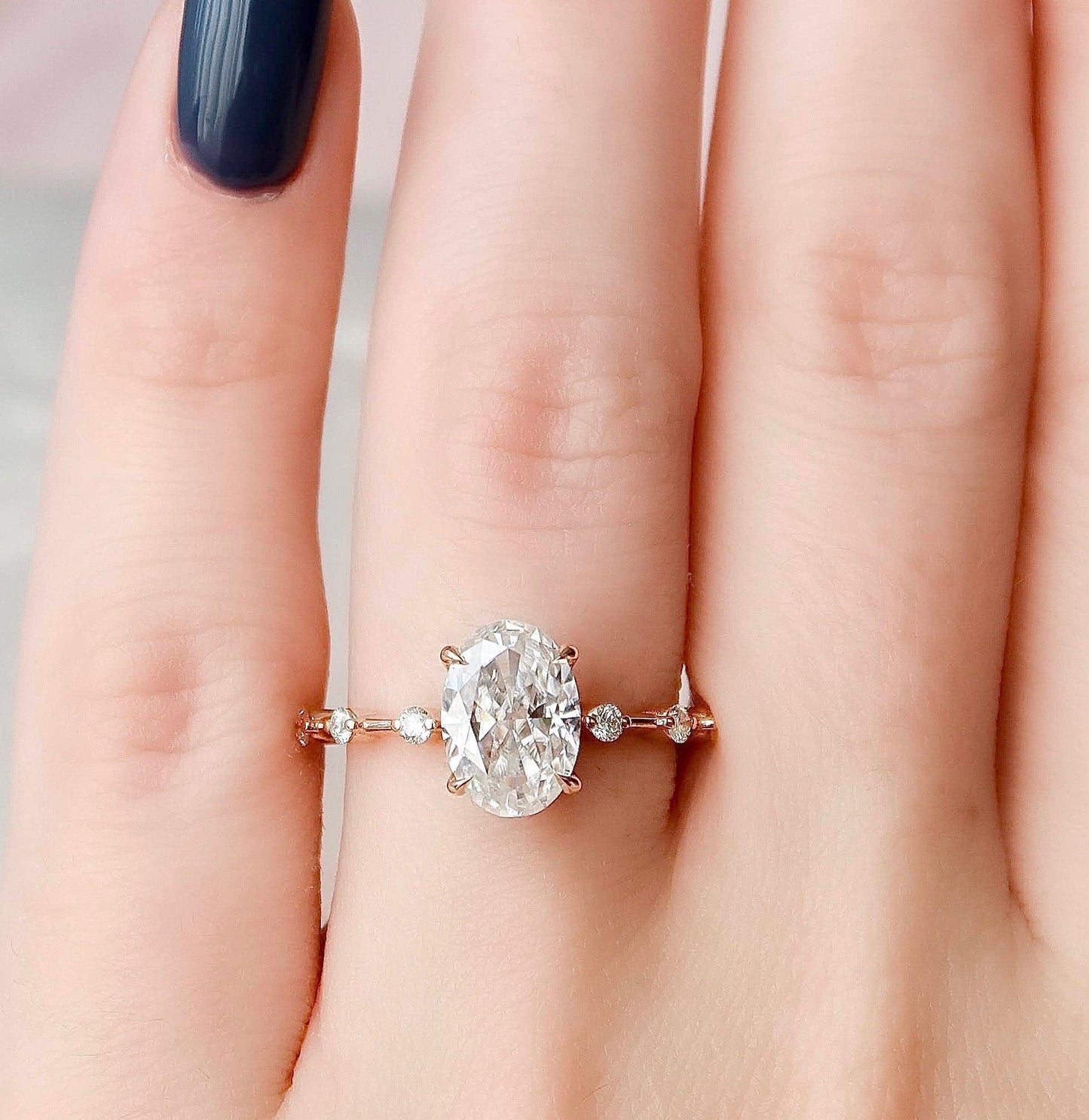 2 CT Oval Dainty Pave Moissanite Engagement Ring