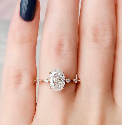 2 CT Oval Dainty Pave Moissanite Engagement Ring