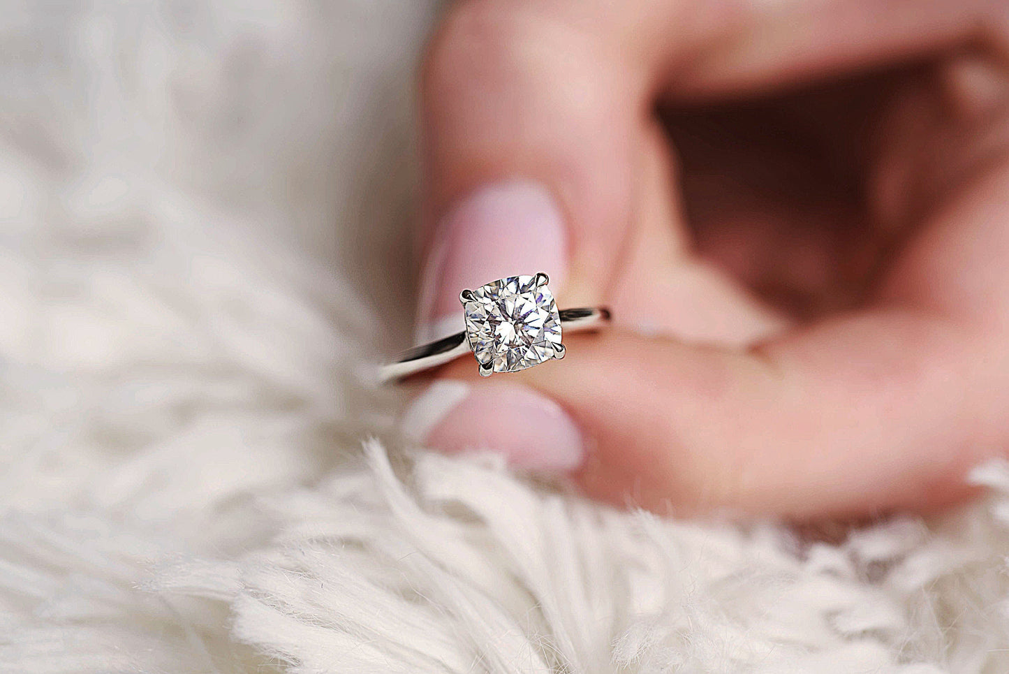 2 CT Cushion Hidden Halo & Pave Moissanite Engagement Ring