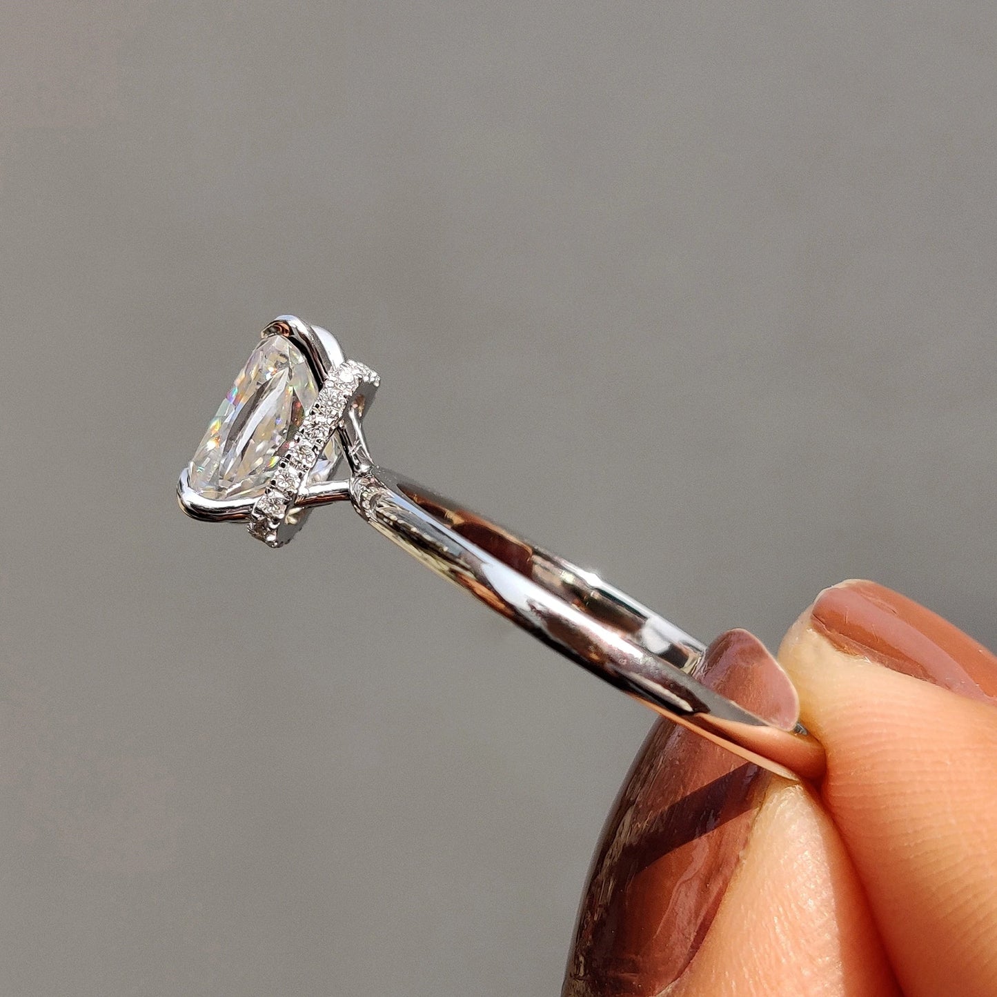 1 CT Cushion Hidden Halo Moissanite Engagement Ring