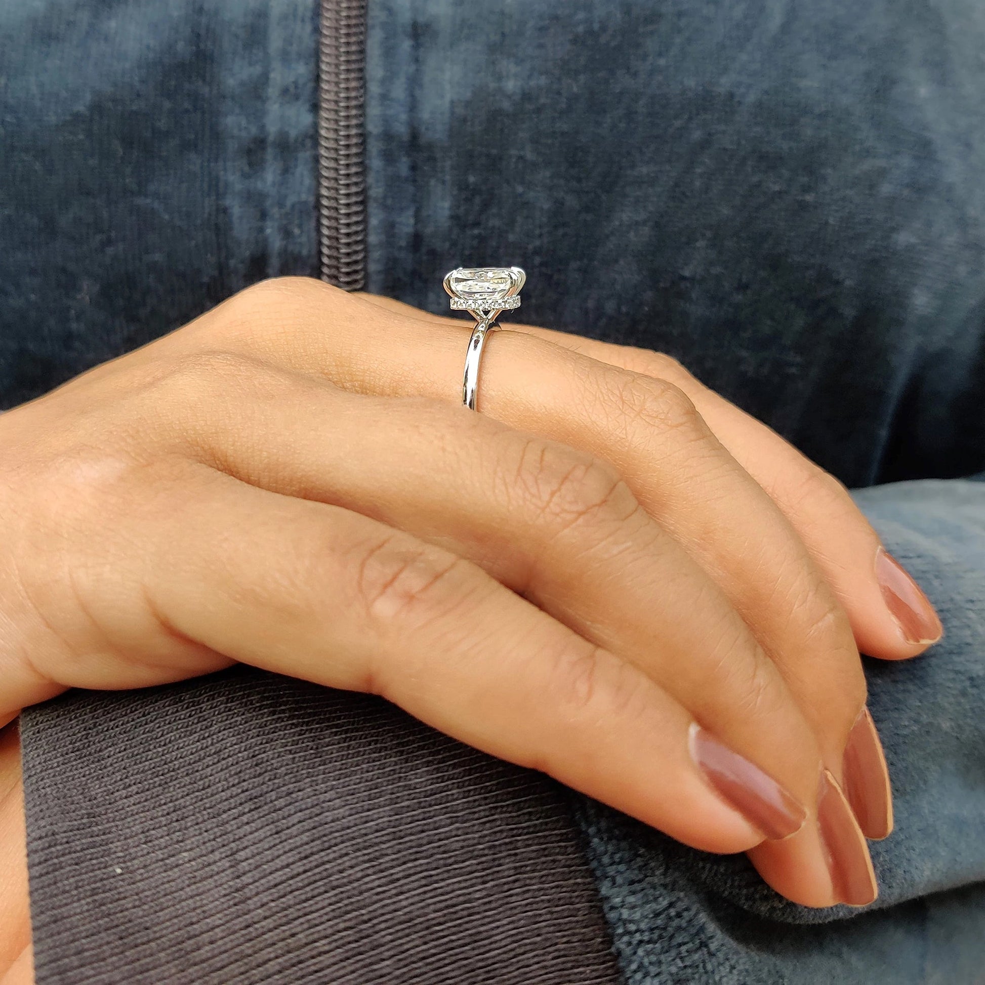 1 CT Cushion Hidden Halo Moissanite Engagement Ring