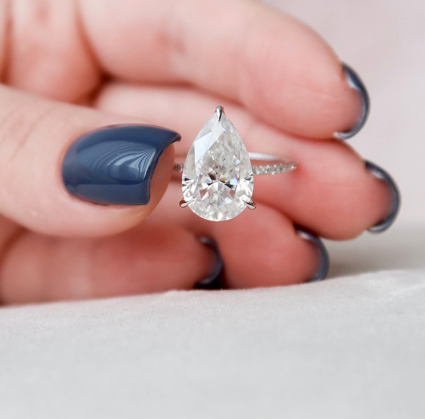 4.5 CT Pear Hidden Halo & Pave Moissanite Engagement Ring