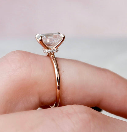 2 CT Emerald Hidden Halo Moissanite Engagement Ring