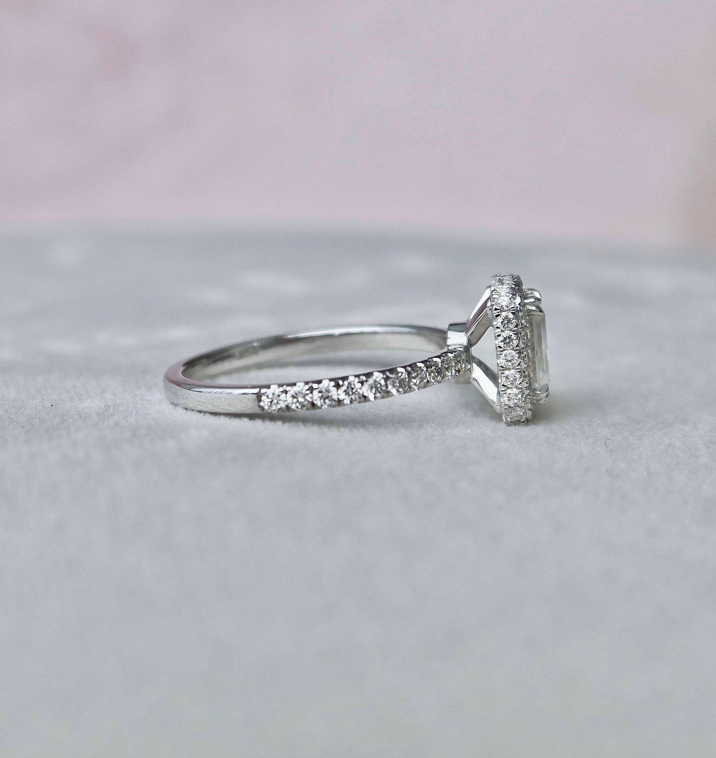 1 CT Emerald Halo & Pave Moissanite Engagement Ring