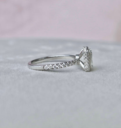 1 CT Emerald Halo & Pave Moissanite Engagement Ring