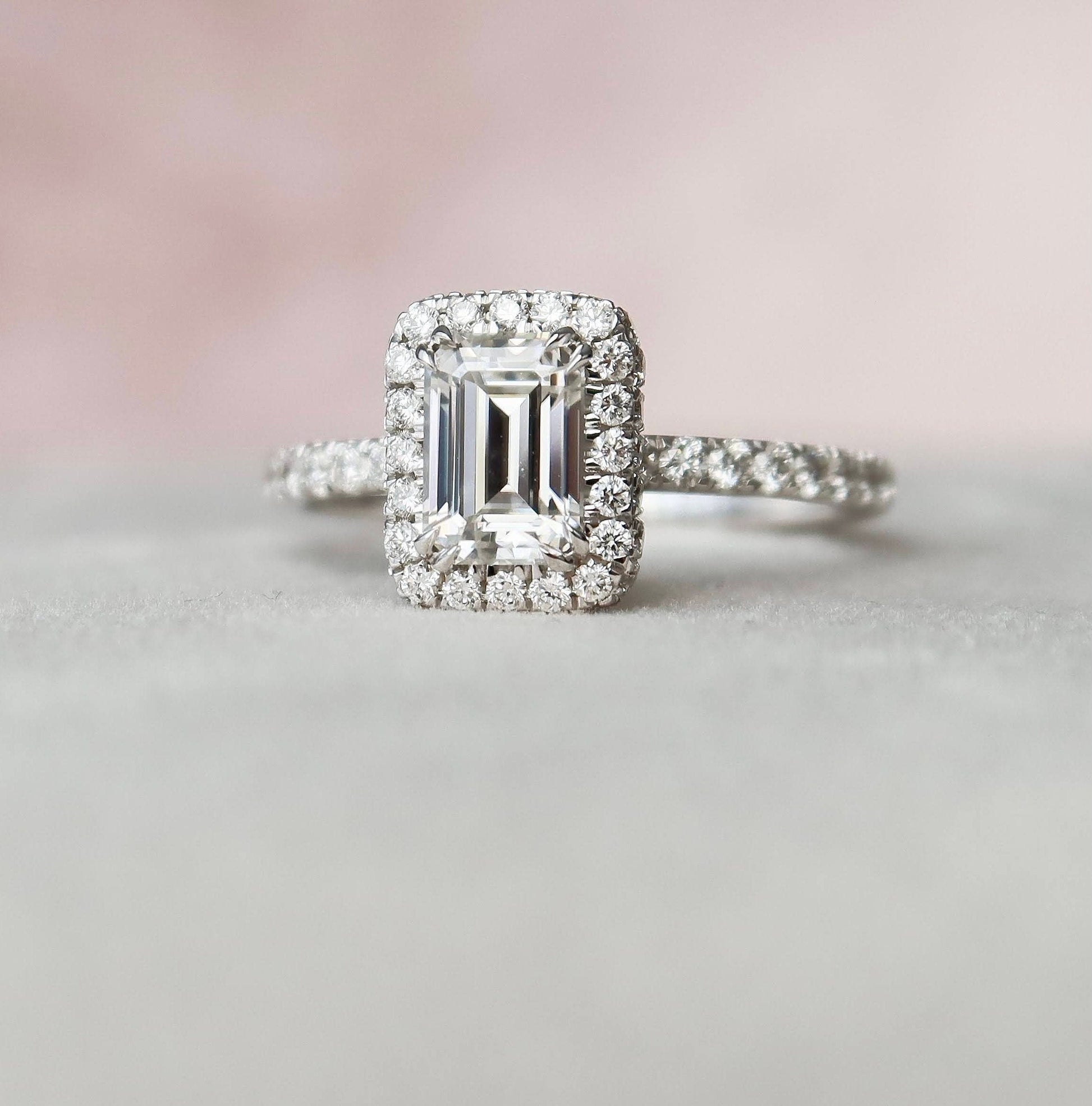 1 CT Emerald Halo & Pave Moissanite Engagement Ring