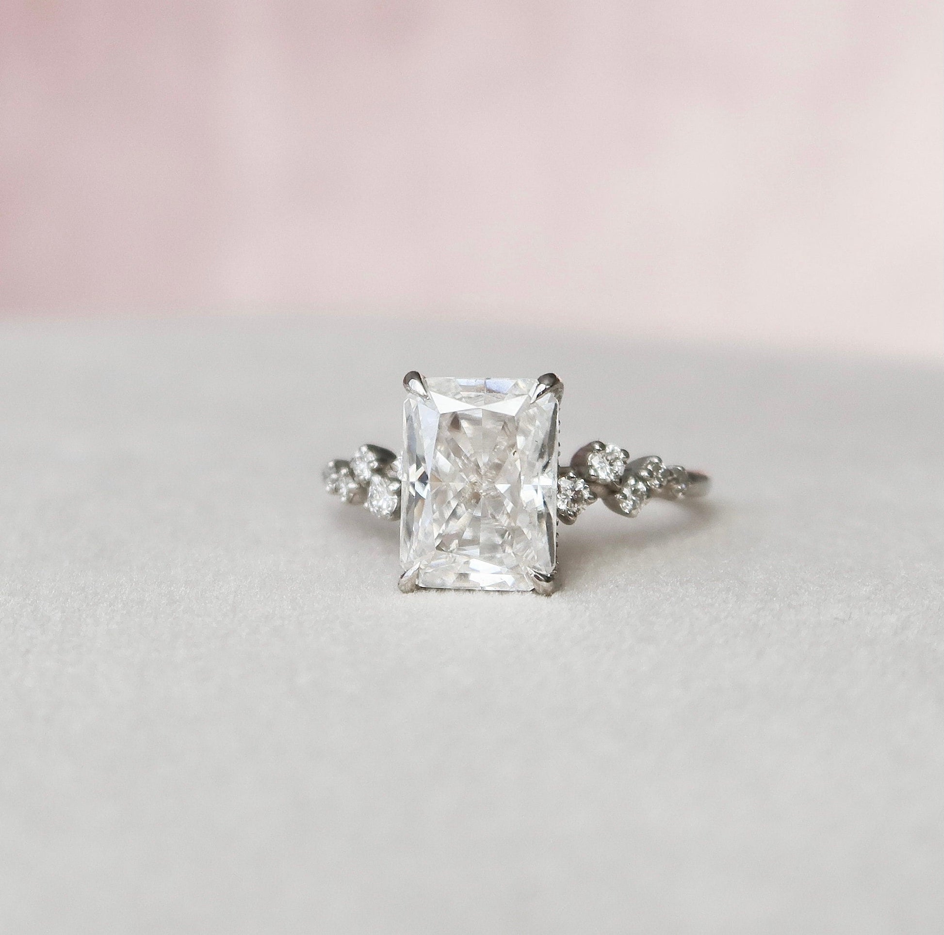 3.5 CT Radiant Hidden Halo & Pave Moissanite Engagement Ring