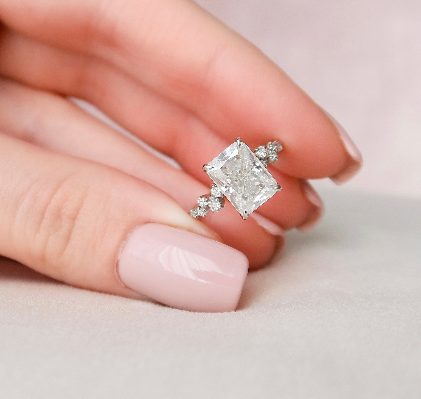3.5 CT Radiant Hidden Halo & Pave Moissanite Engagement Ring