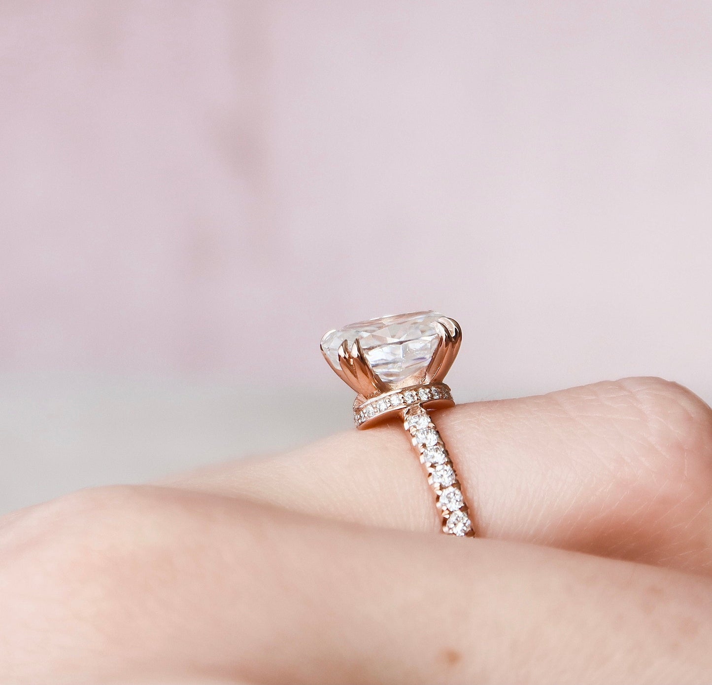 2 CT Oval Hidden Halo & Pave Moissanite Engagement Ring