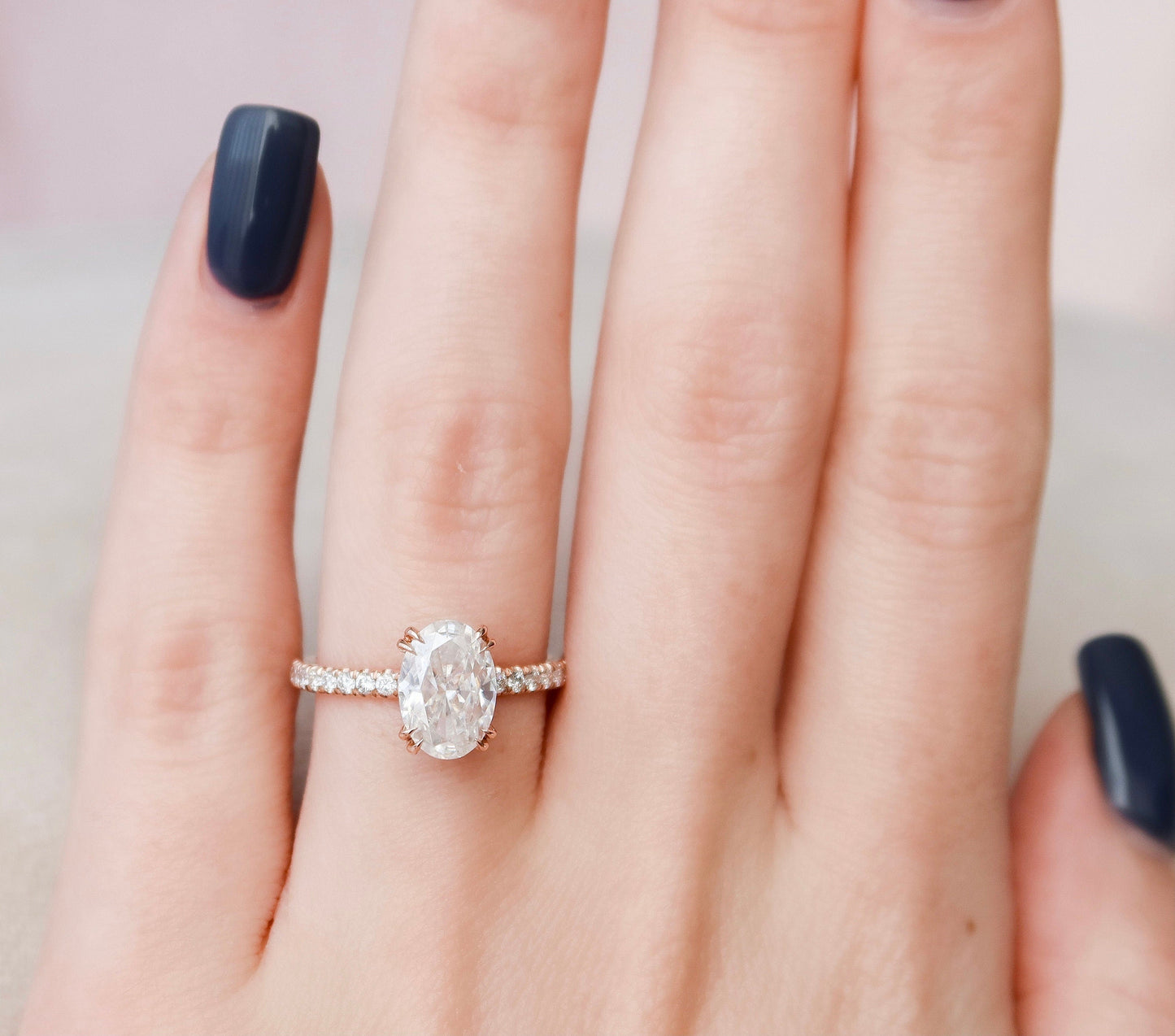 2 CT Oval Hidden Halo & Pave Moissanite Engagement Ring