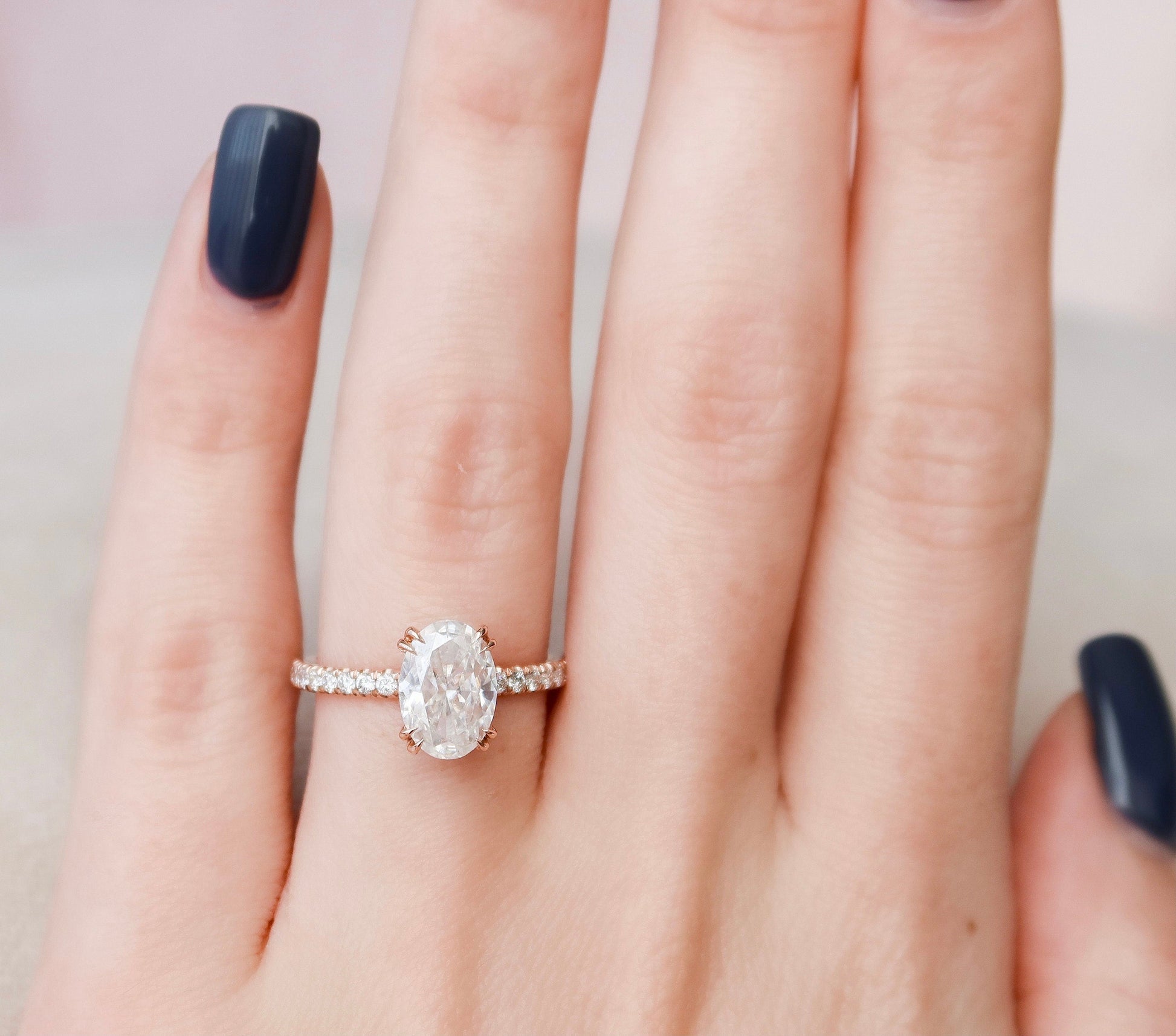 2 CT Oval Hidden Halo & Pave Moissanite Engagement Ring