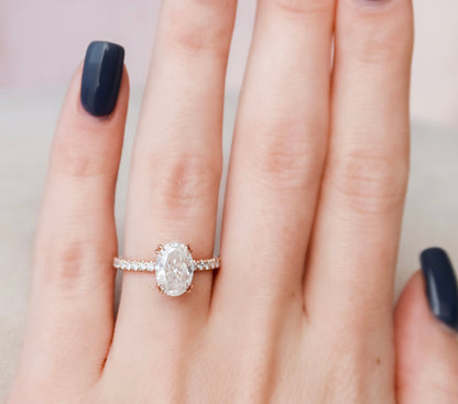 2 CT Oval Hidden Halo & Pave Moissanite Engagement Ring