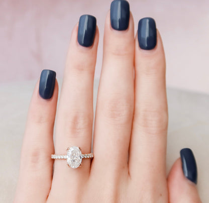 2 CT Oval Hidden Halo & Pave Moissanite Engagement Ring