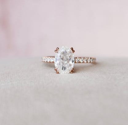 2 CT Oval Hidden Halo & Pave Moissanite Engagement Ring