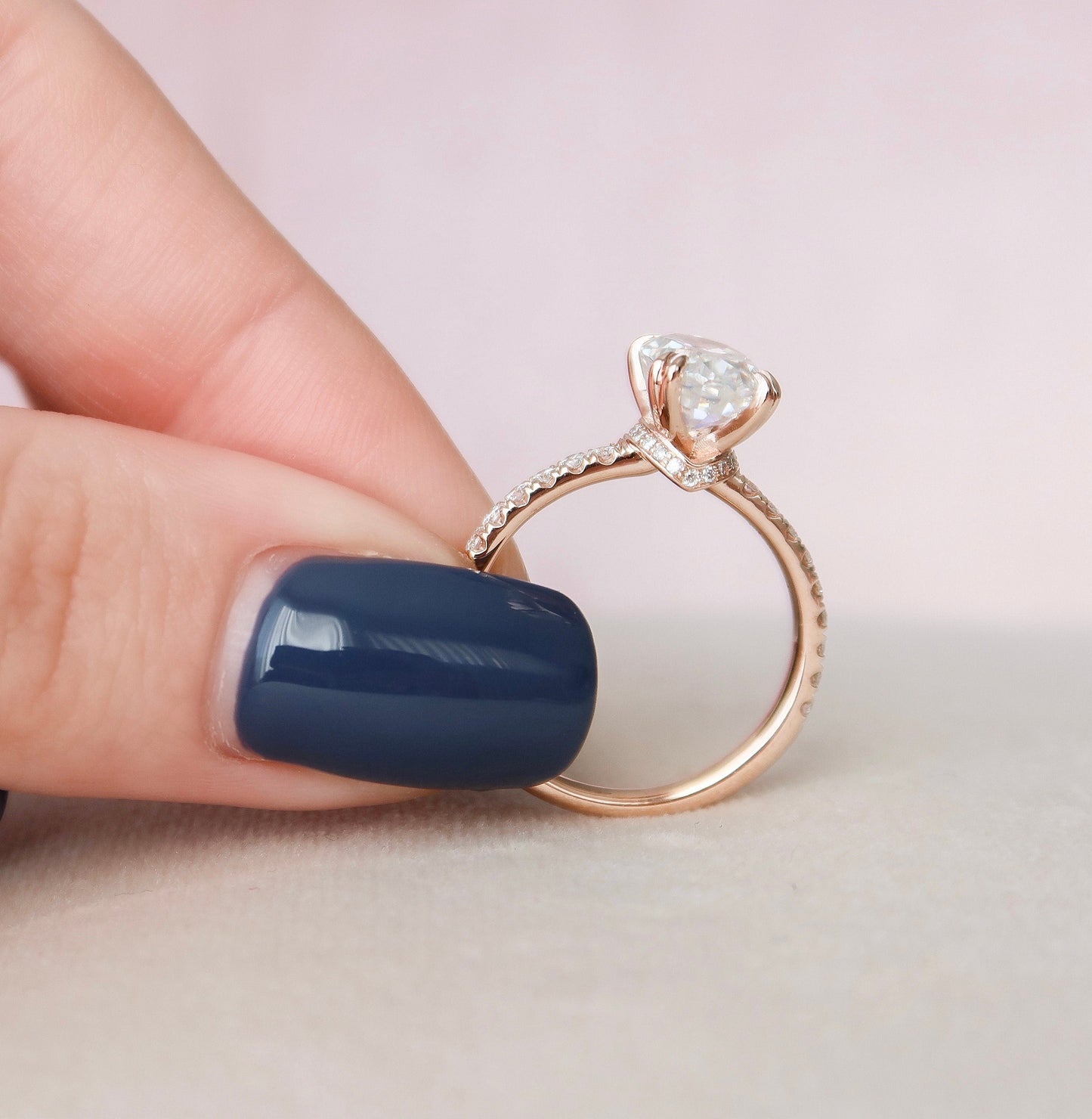 2 CT Oval Hidden Halo & Pave Moissanite Engagement Ring