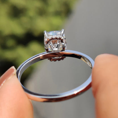 1 CT Cushion Hidden Halo Moissanite Engagement Ring