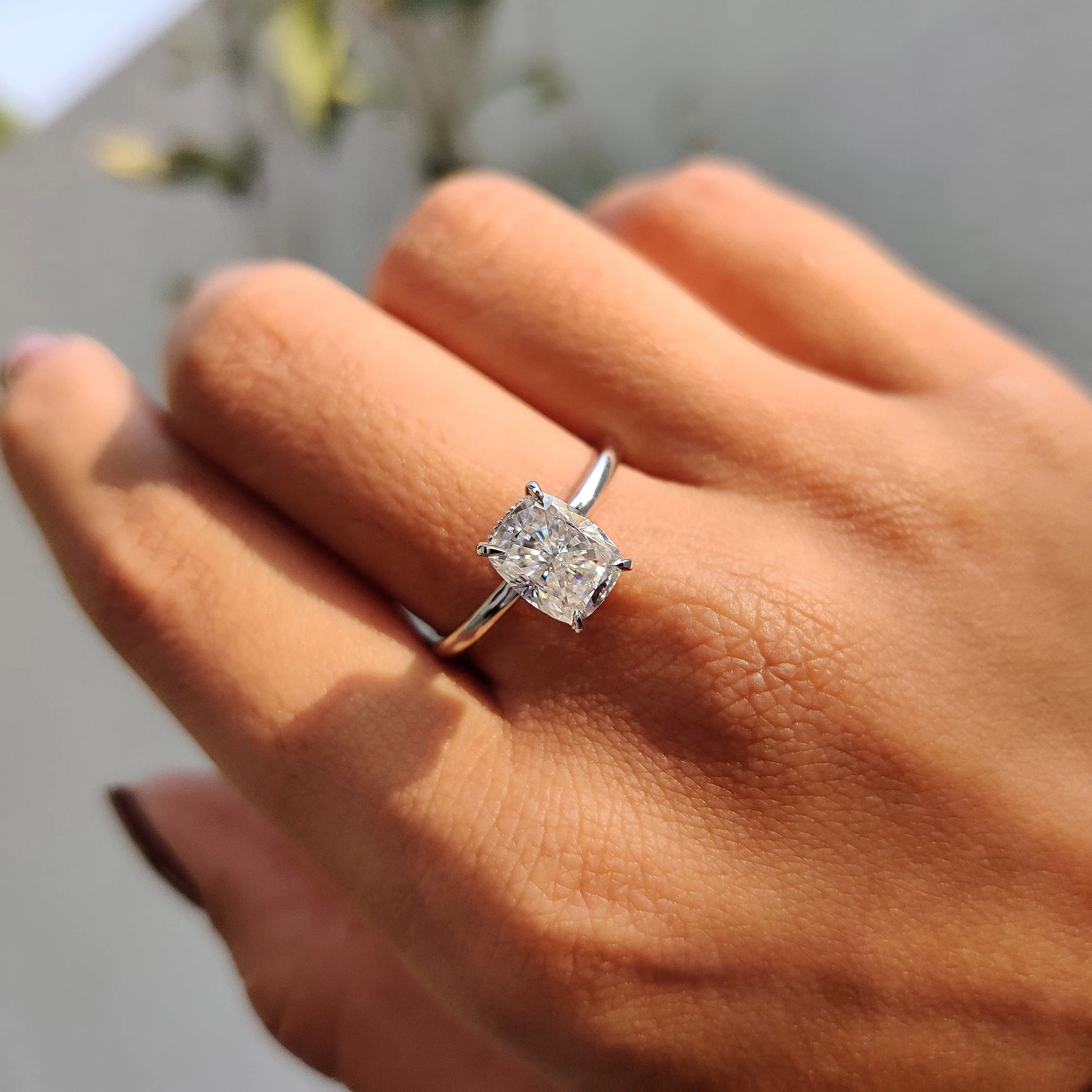 1 CT Cushion Hidden Halo Moissanite Engagement Ring