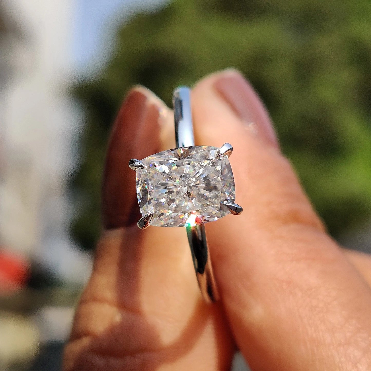 1 CT Cushion Hidden Halo Moissanite Engagement Ring