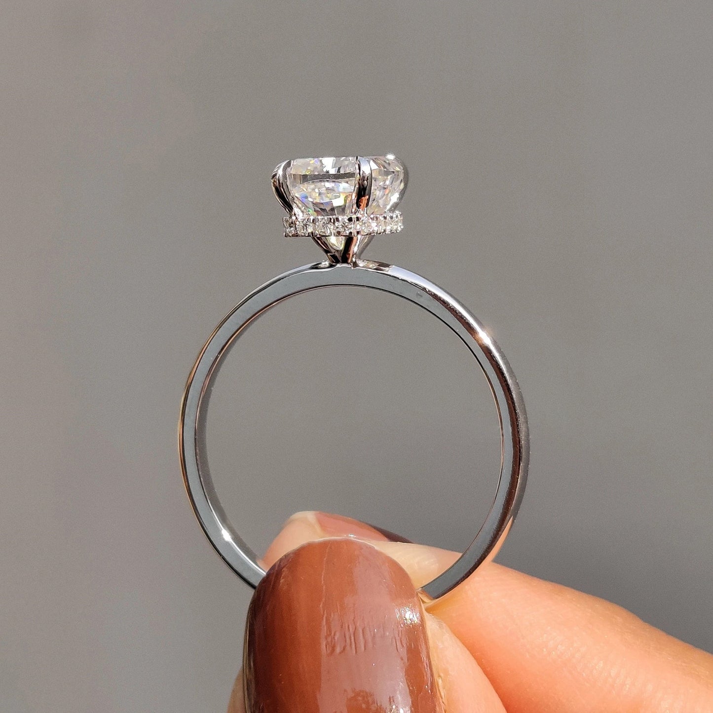 1 CT Cushion Hidden Halo Moissanite Engagement Ring
