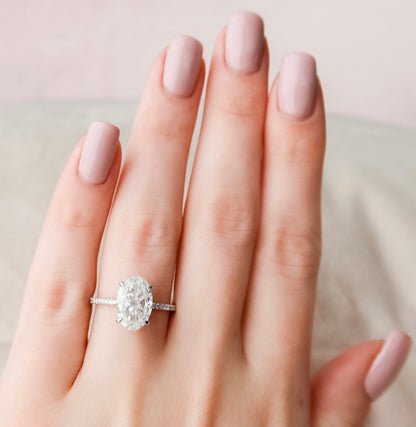 3.5 CT Oval Hidden Halo & Pave Moissanite Engagement Ring