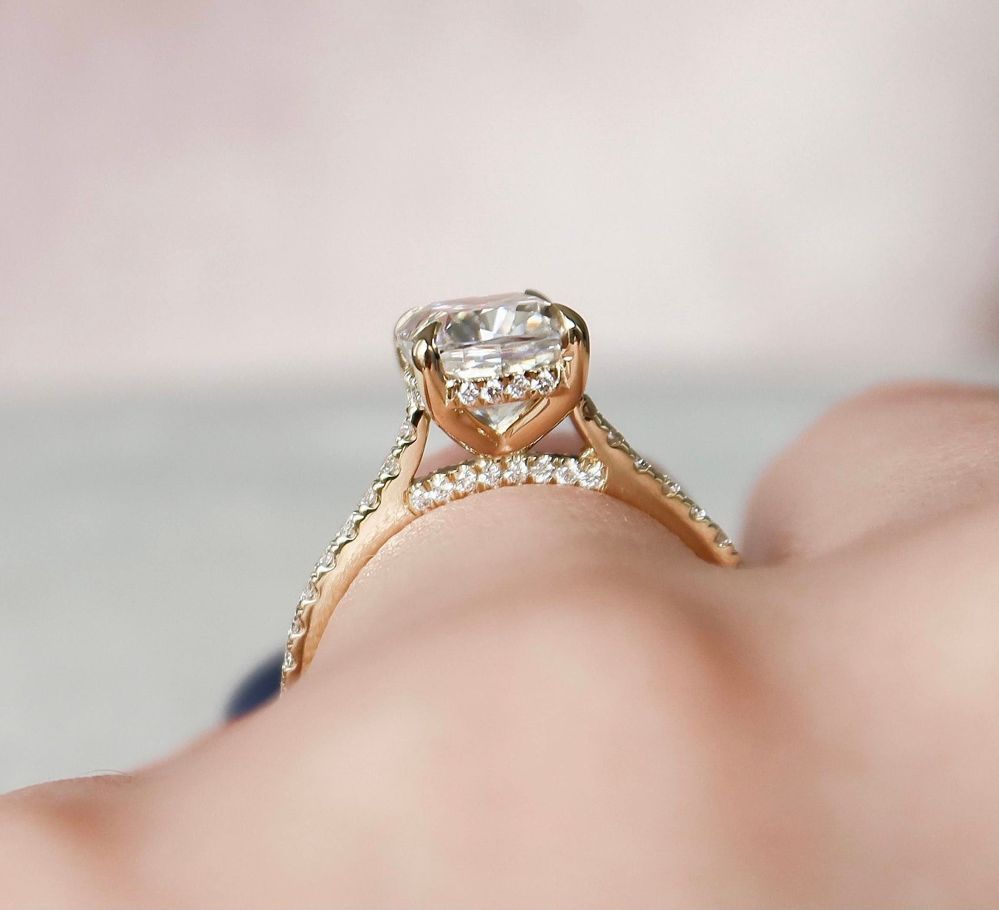 2.5 CT Elongated Cushion Hidden Halo & Pave Moissanite Engagement Ring