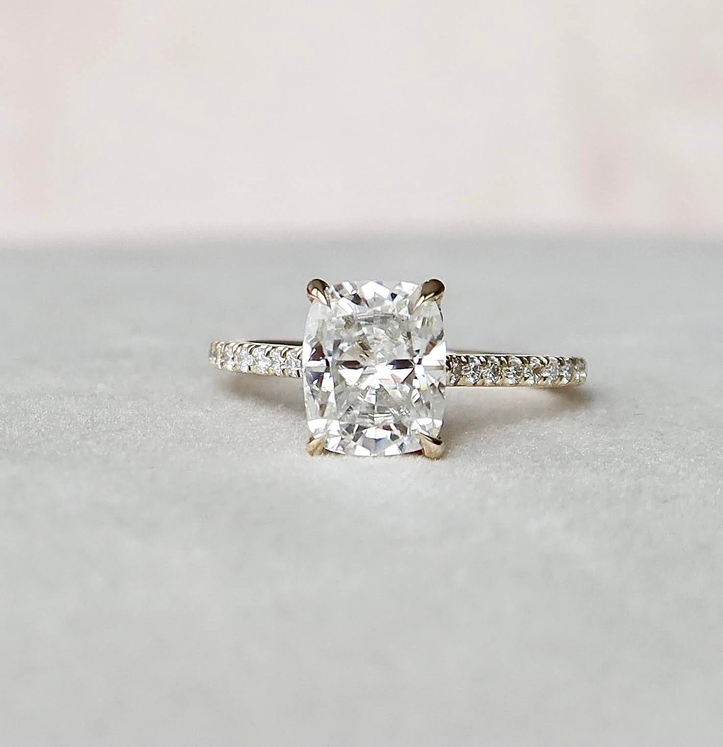 2.5 CT Elongated Cushion Hidden Halo & Pave Moissanite Engagement Ring