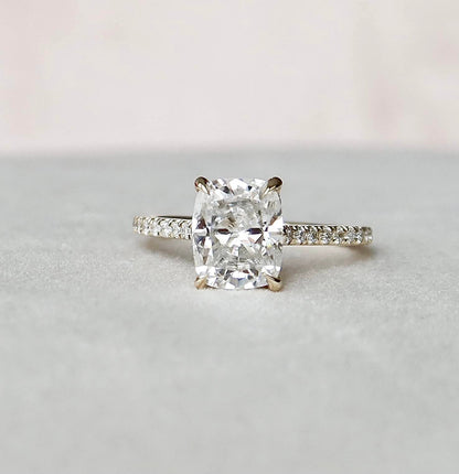 2.5 CT Elongated Cushion Hidden Halo & Pave Moissanite Engagement Ring