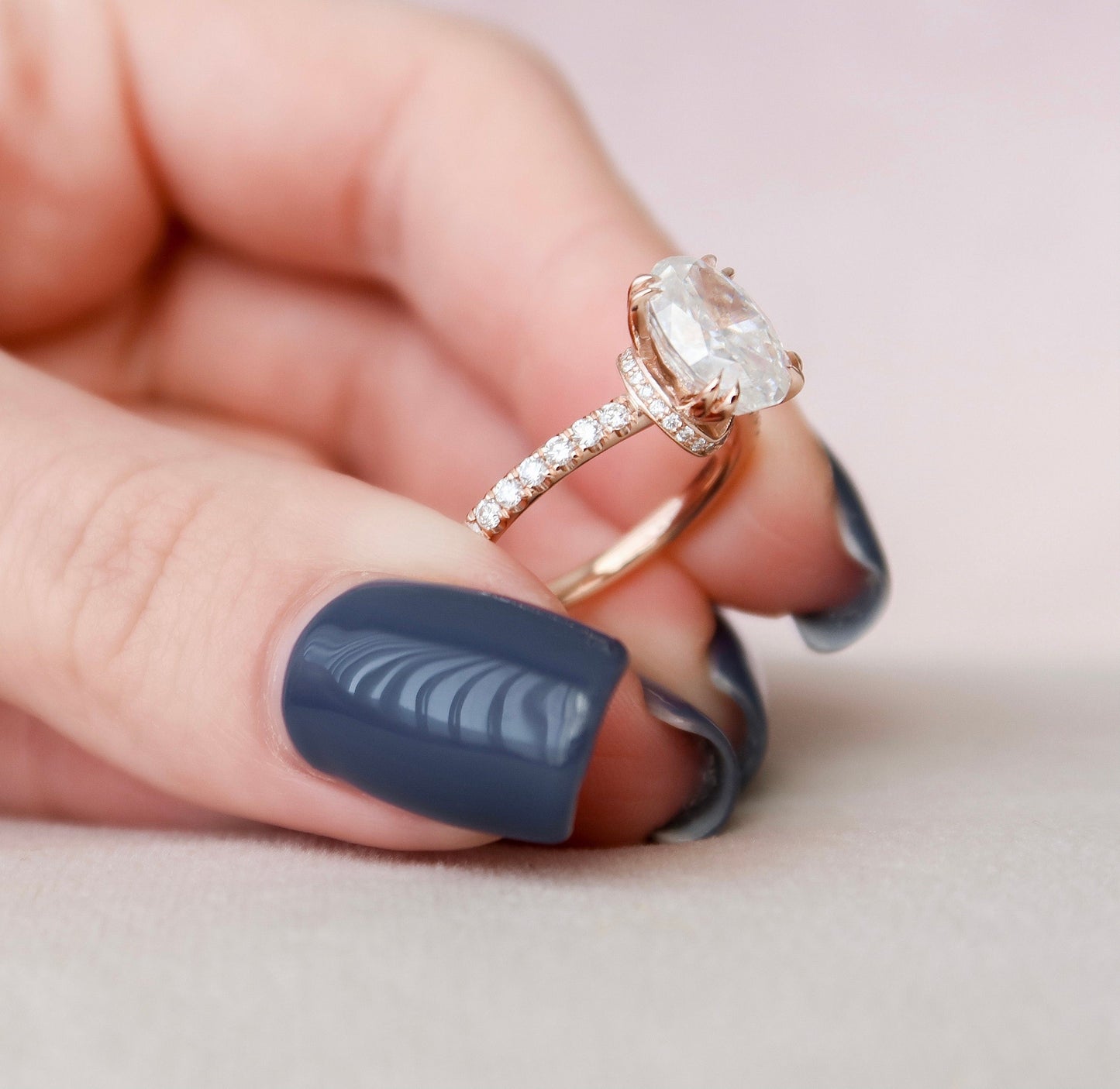 2 CT Oval Hidden Halo & Pave Moissanite Engagement Ring