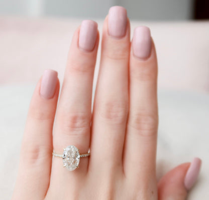 3.5 CT Oval Hidden Halo & Pave Moissanite Engagement Ring