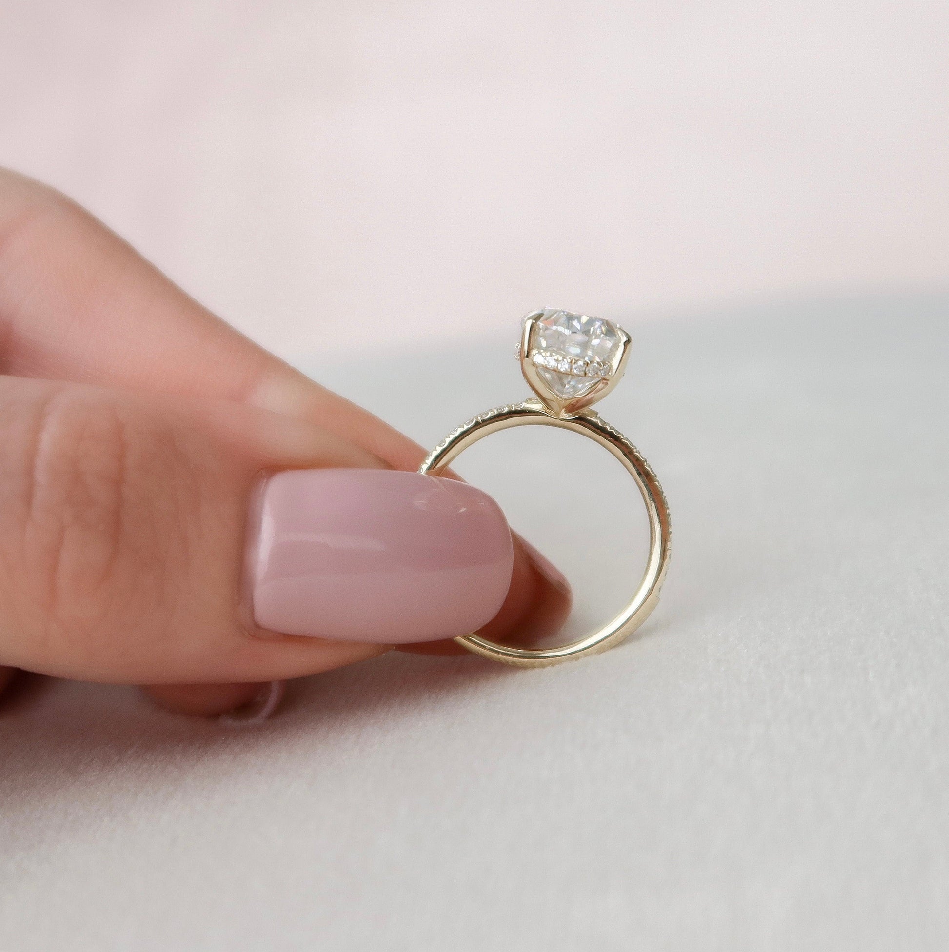3.5 CT Oval Hidden Halo & Pave Moissanite Engagement Ring