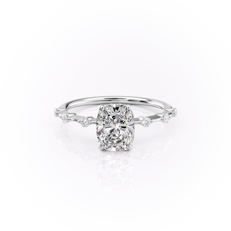 2 CT Elongated Cushion Dainty Pave Moissanite Engagement Ring