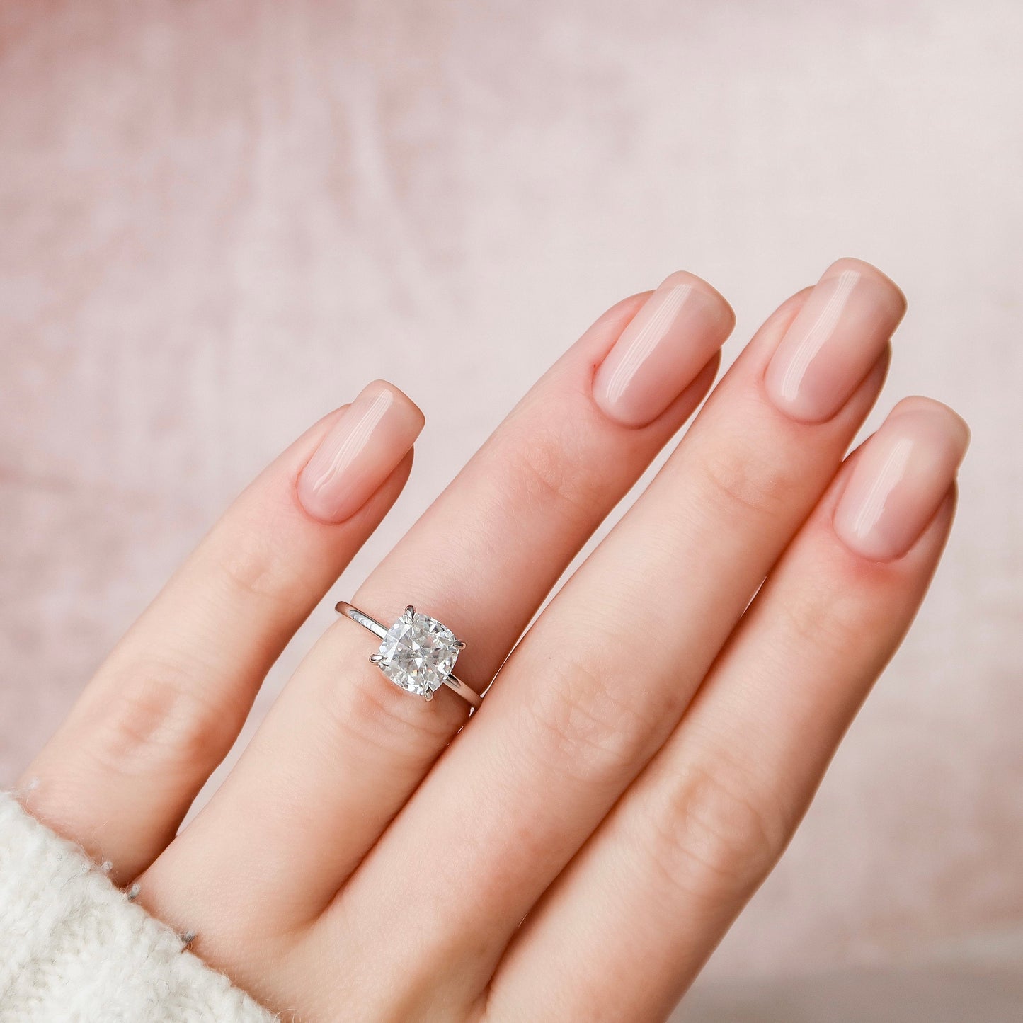 2 CT Cushion Hidden Halo Moissanite Engagement Ring