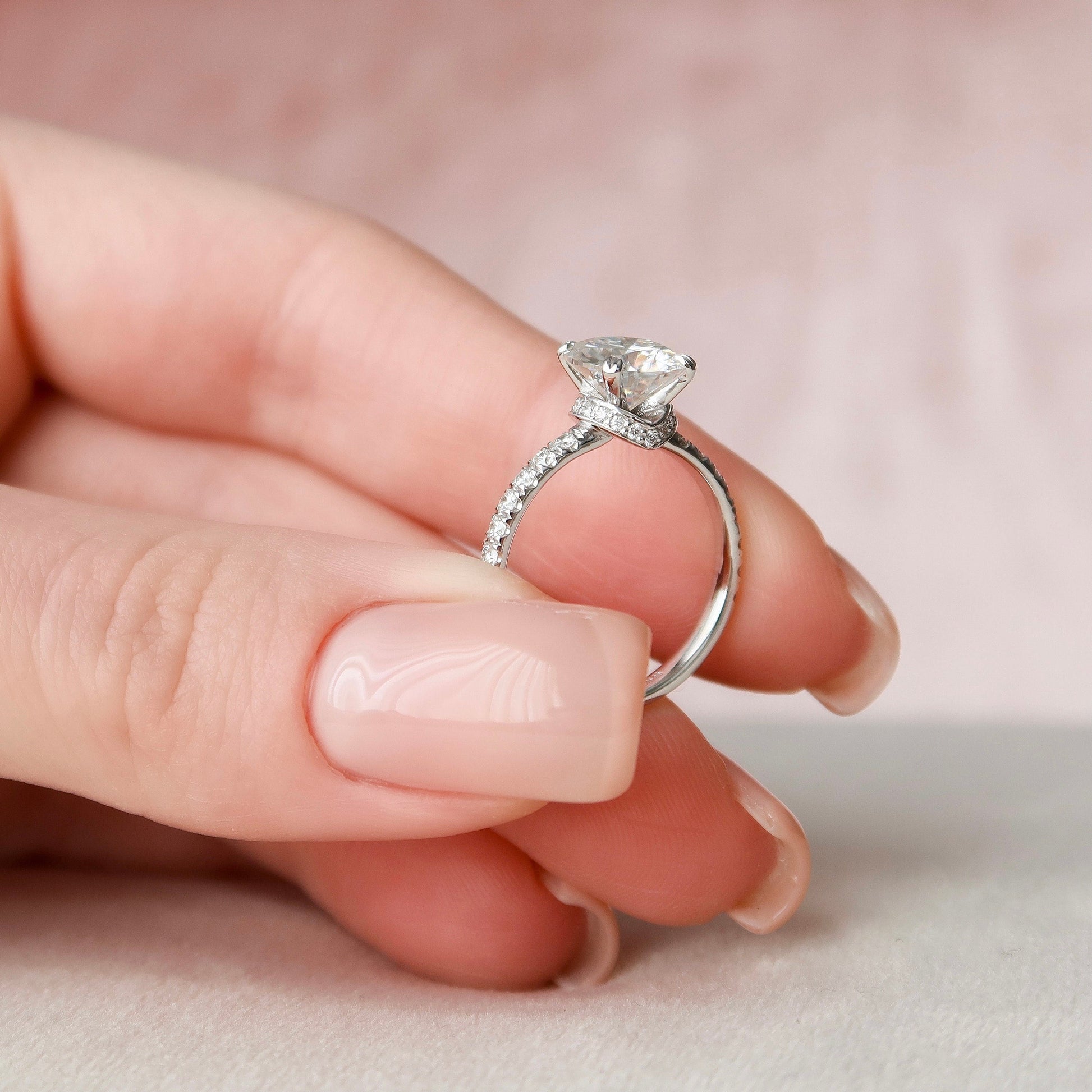 2 CT Round Hidden Halo & Pave Moissanite Engagement Ring