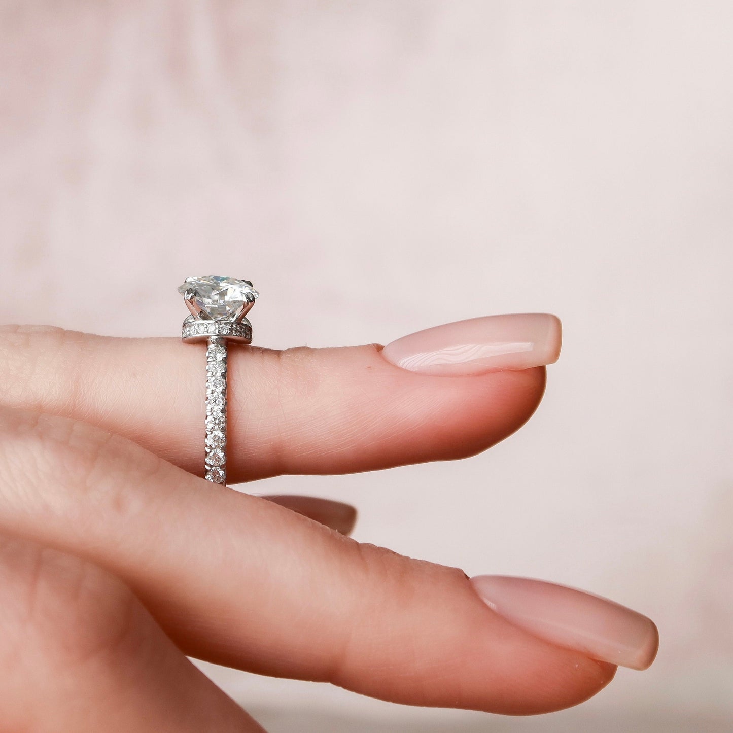 2 CT Round Hidden Halo & Pave Moissanite Engagement Ring