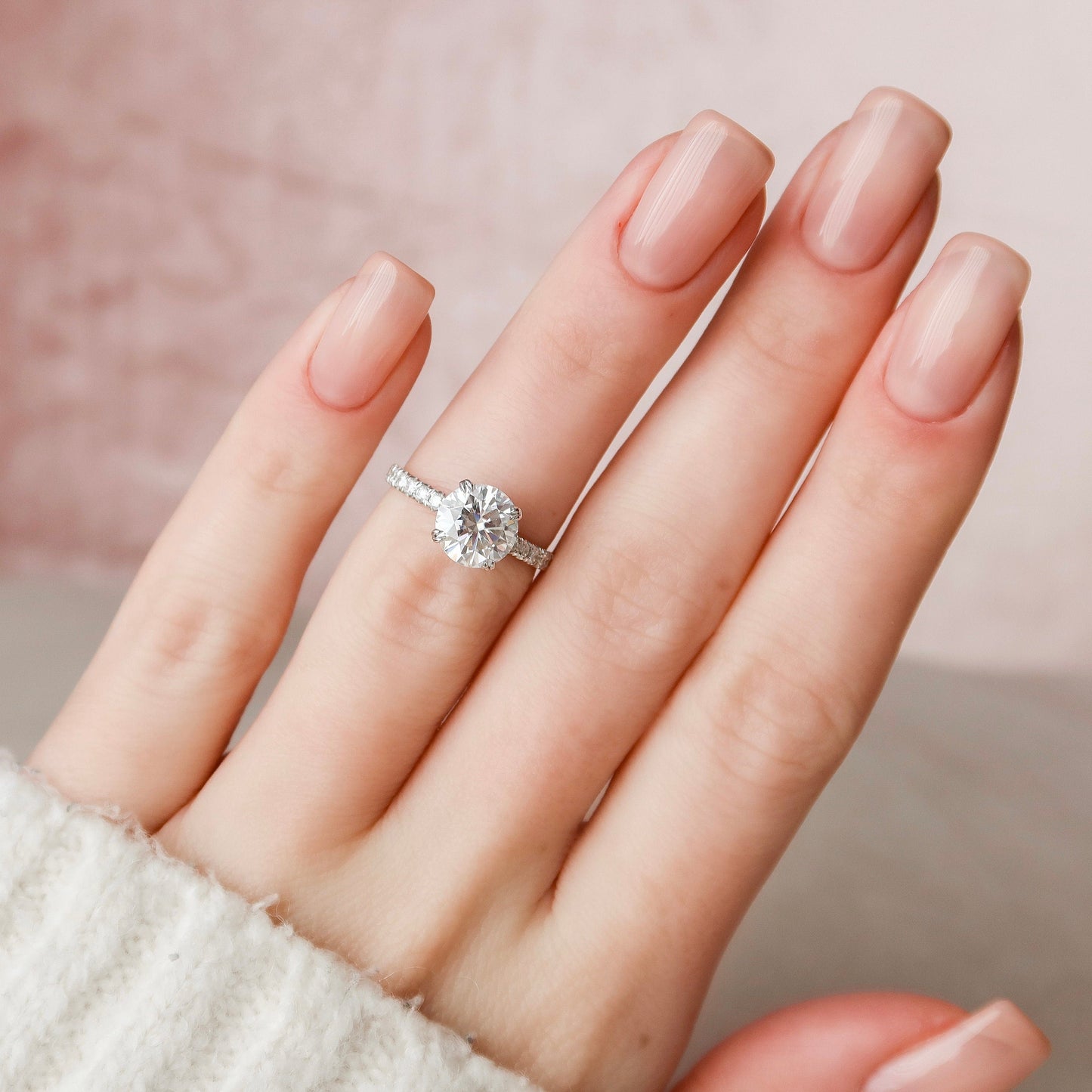 2 CT Round Hidden Halo & Pave Moissanite Engagement Ring