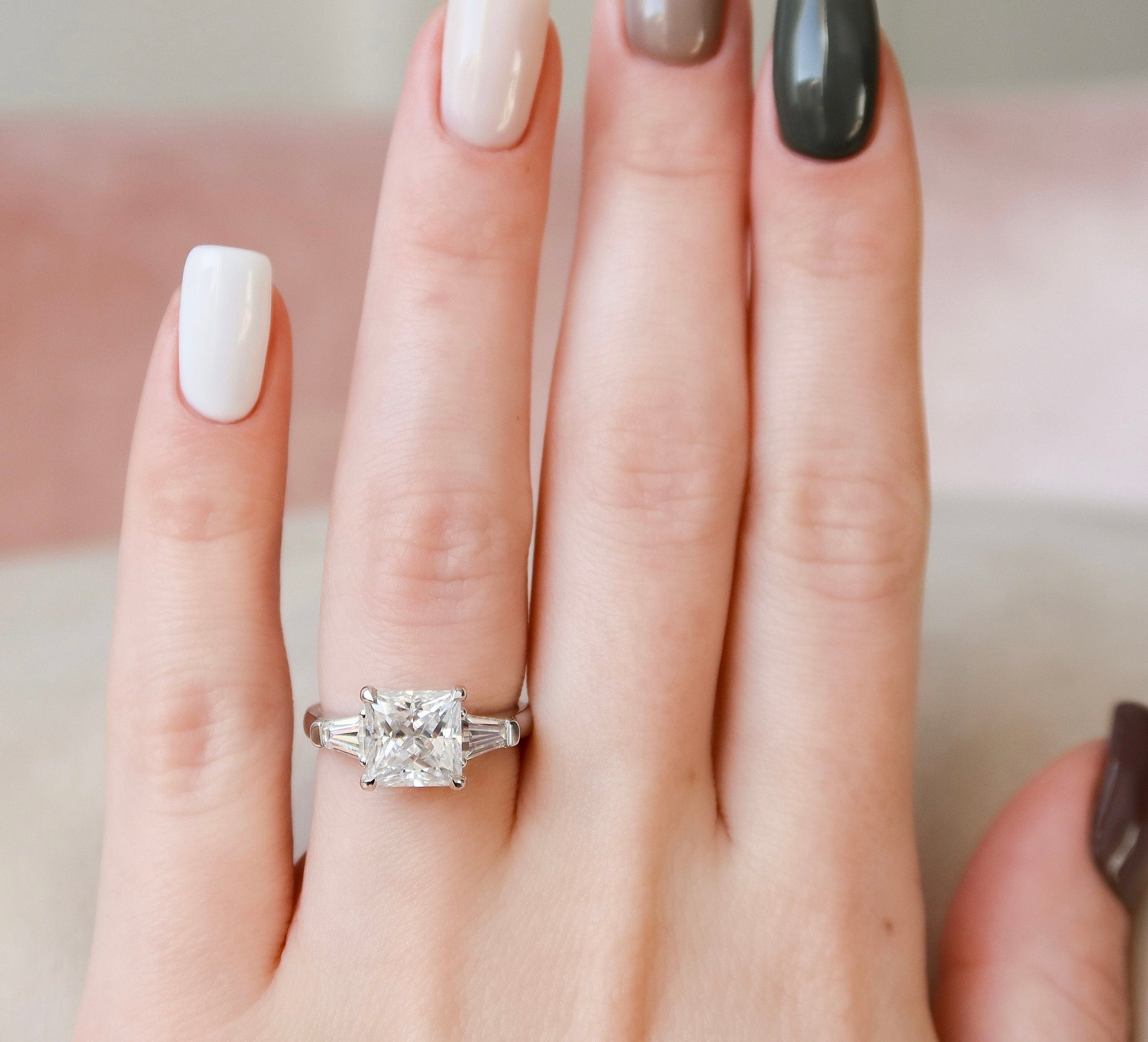 3 CT Princess Three Stone Moissanite Engagement Ring