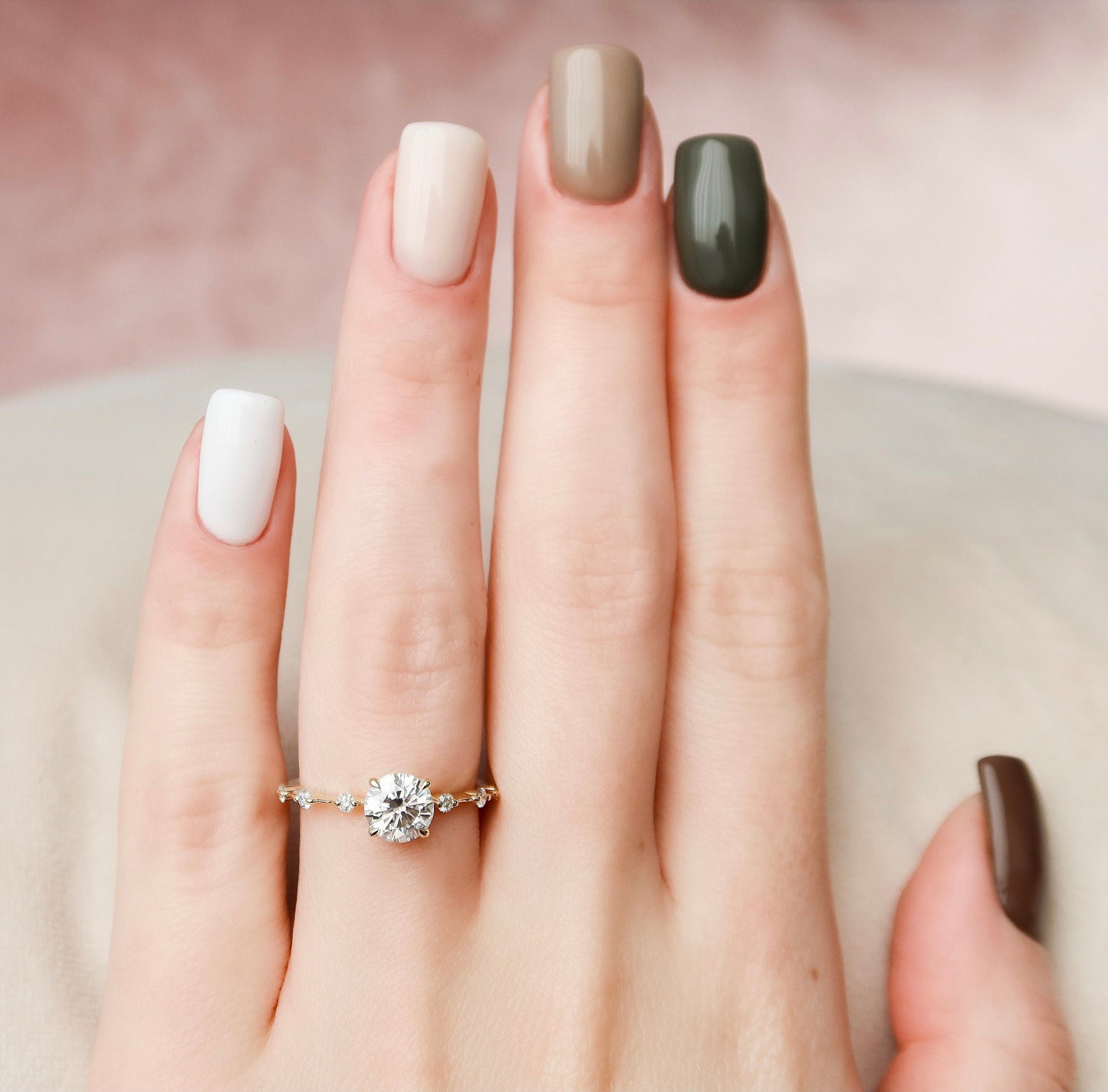 1 CT Round Dainty Pave Moissanite Engagement Ring