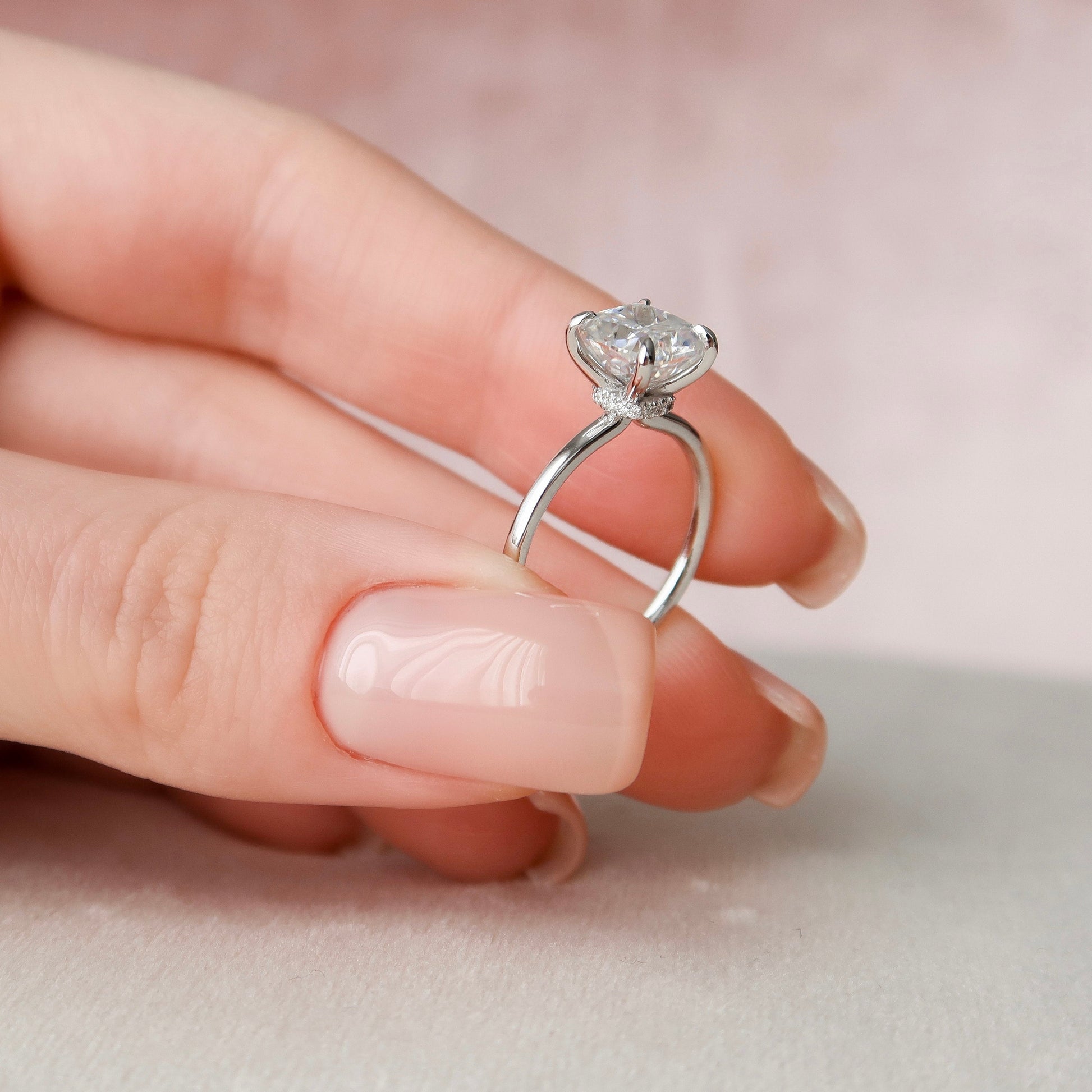 2 CT Cushion Hidden Halo Moissanite Engagement Ring