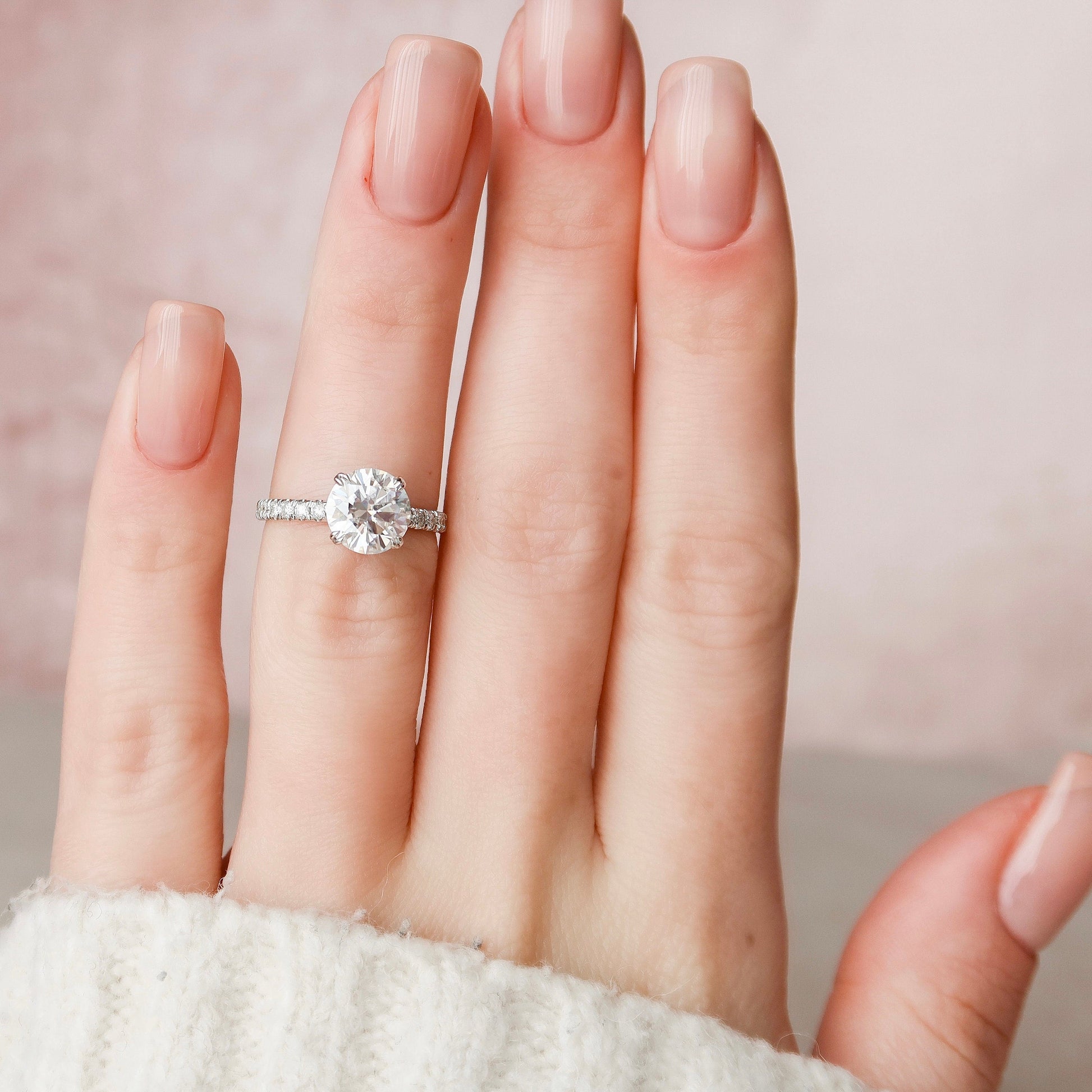 2 CT Round Hidden Halo & Pave Moissanite Engagement Ring