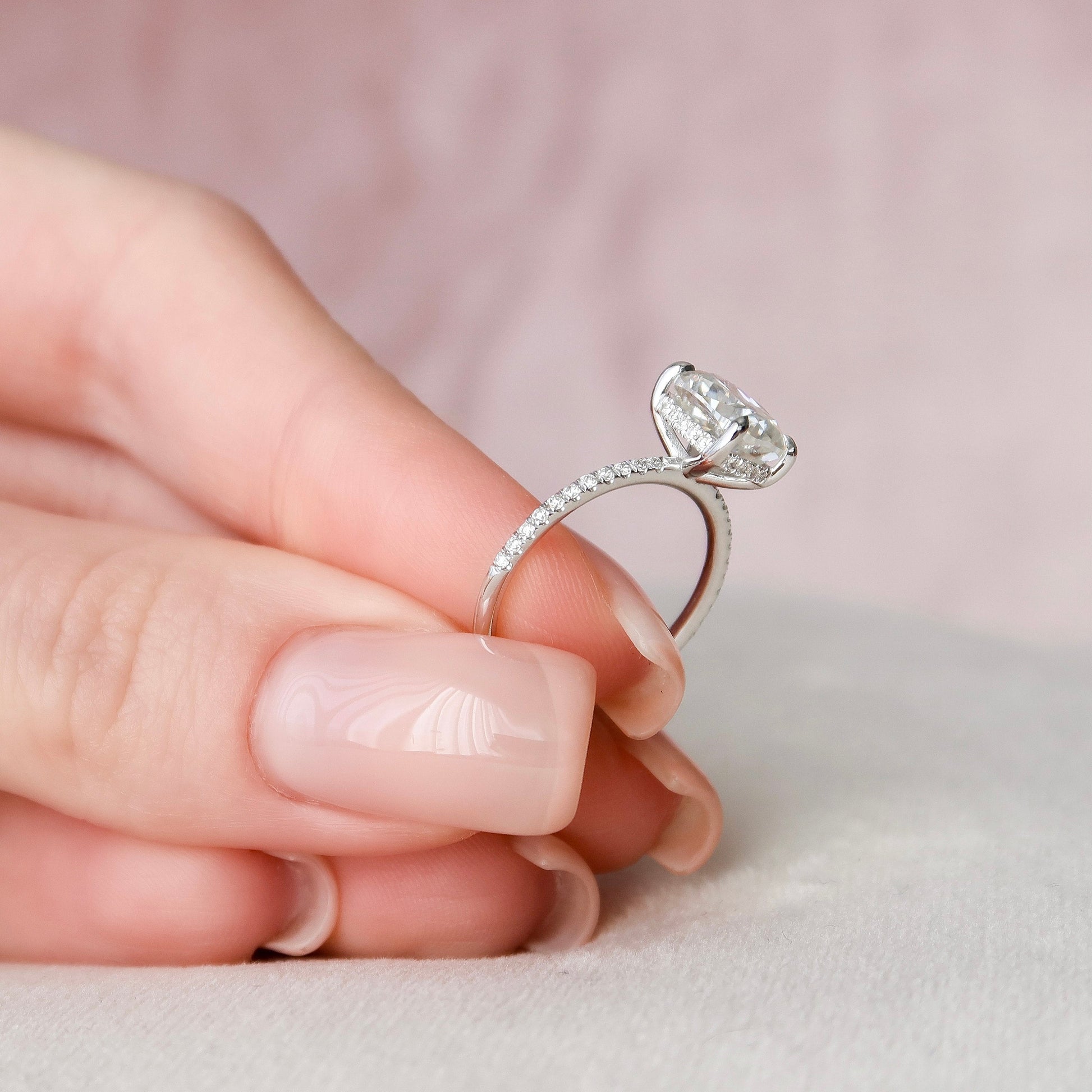2 CT Elongated Cushion Hidden Halo & Pave Moissanite Engagement Ring