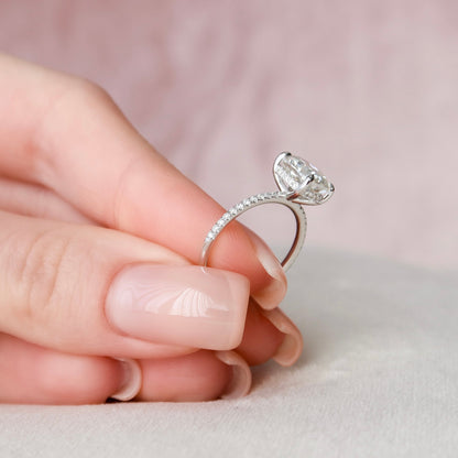 2 CT Elongated Cushion Hidden Halo & Pave Moissanite Engagement Ring