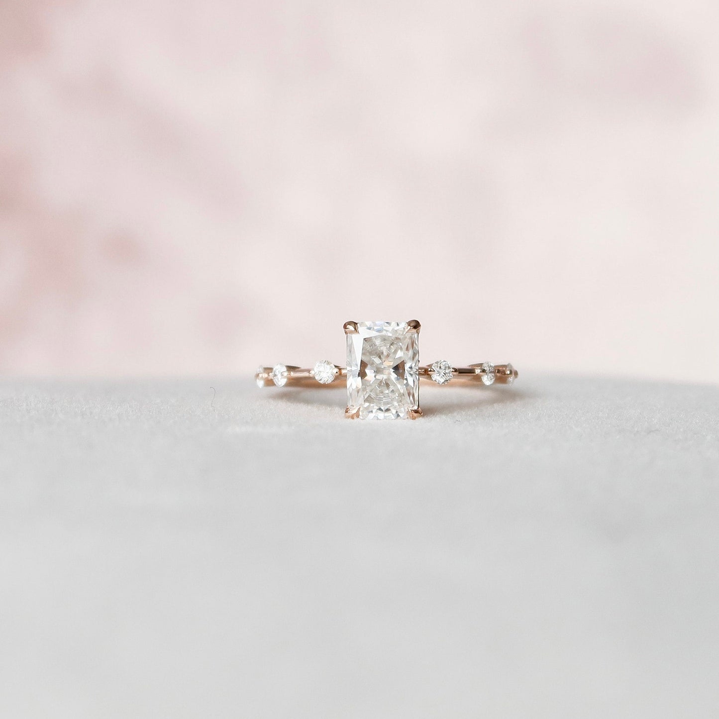 1.5 CT Radiant Dainty Pave Moissanite Engagement Ring