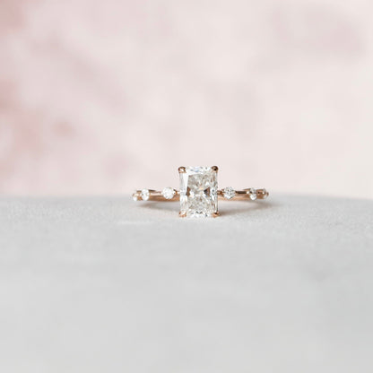 1.5 CT Radiant Dainty Pave Moissanite Engagement Ring