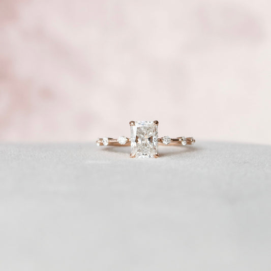 1.5 CT Radiant Dainty Pave Moissanite Engagement Ring
