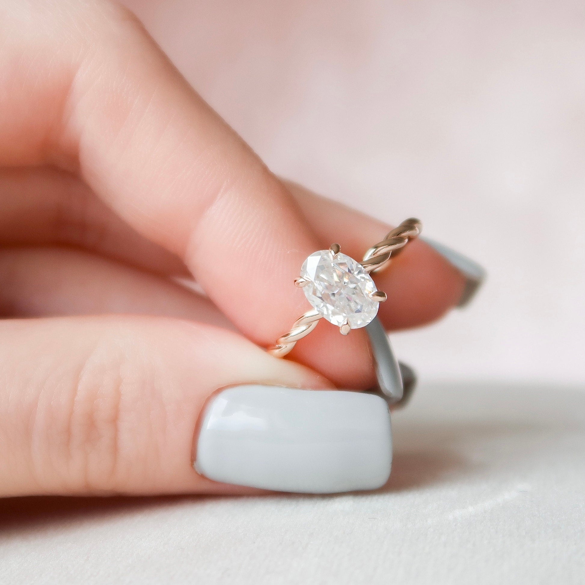 1.5 CT Oval Hidden Halo Moissanite Engagement Ring