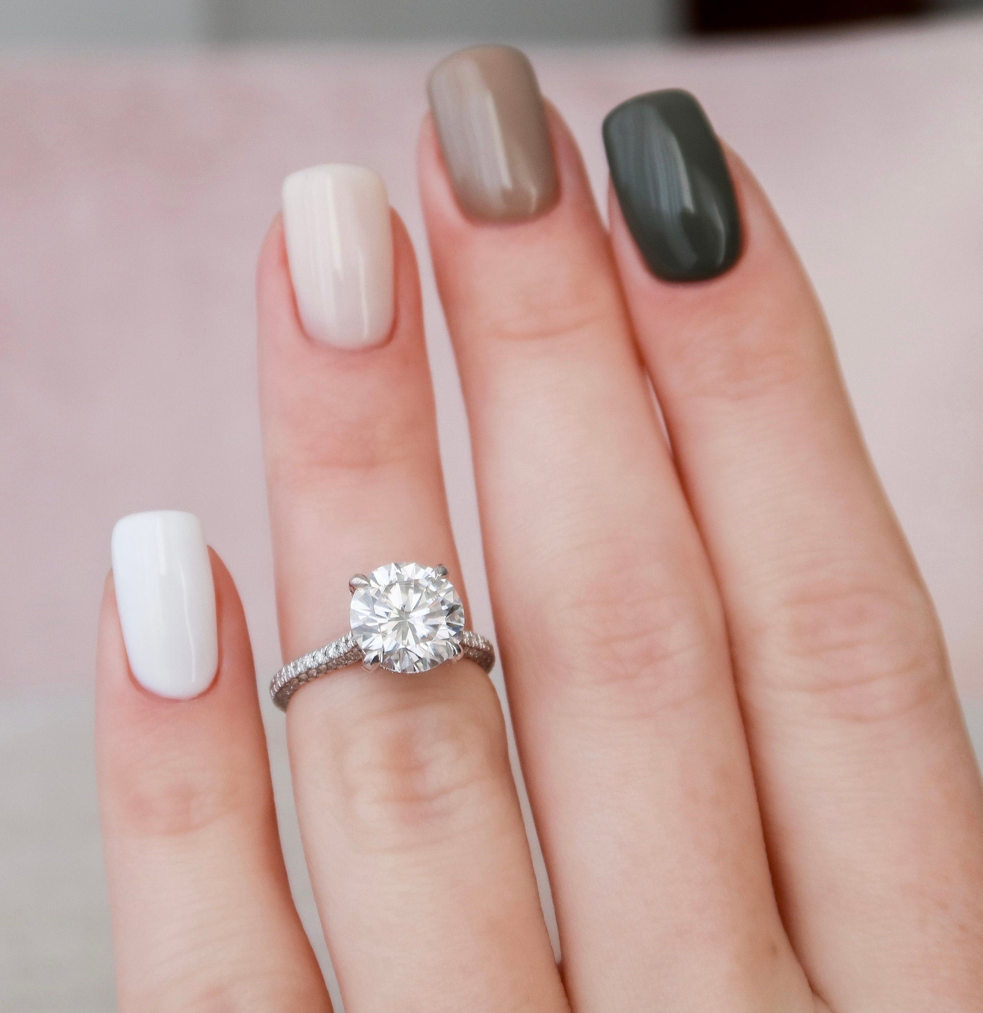 2.5 CT Round Hidden Halo & Pave Moissanite Engagement Ring