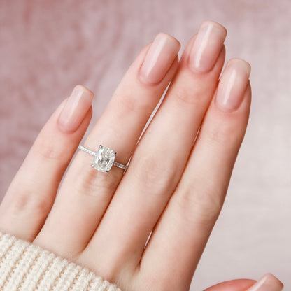 2 CT Elongated Cushion Hidden Halo & Pave Moissanite Engagement Ring
