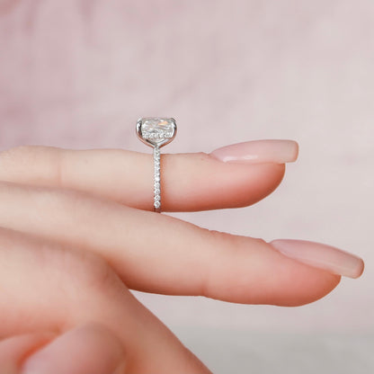 2 CT Elongated Cushion Hidden Halo & Pave Moissanite Engagement Ring